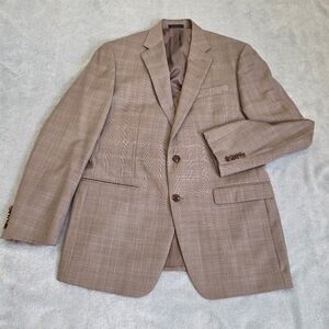 Lauren Ralph Lauren Blazer Men's 100% Wool 42L Tan Beige Glen Plaid Sport Coat